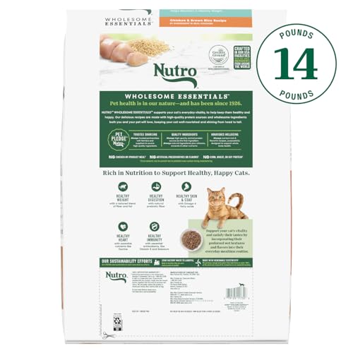 Nutro Wholesome Essentials Indoor Dry Cat Food, Chicken & Brown Rice Recipe, 14 lb. Bag