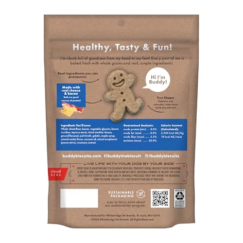 Buddy Biscuit Softies 20 oz Pouch, Soft & Chewy, Natural Bacon and Cheese Flavor Dog Treats, Oven Baked in the USA