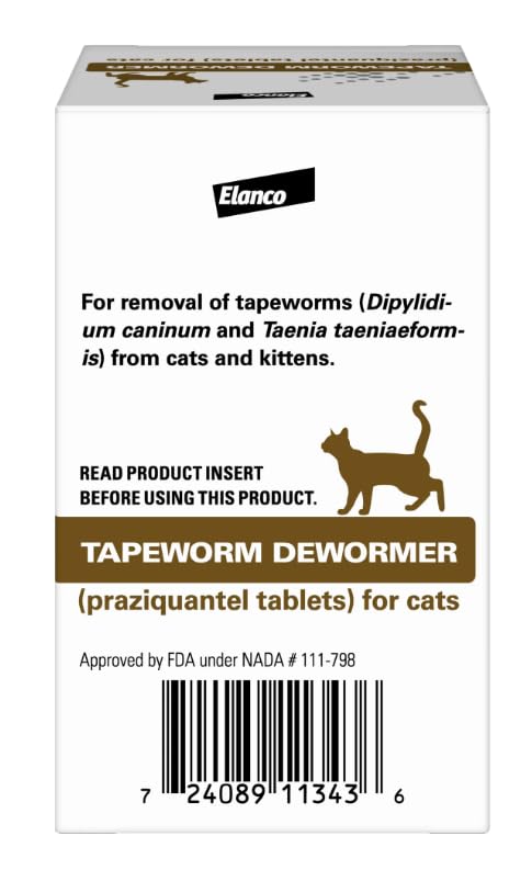 Elanco Tapeworm Dewormer (praziquantel tablets) for Cats and Kittens 6 Weeks and Older, 3-count