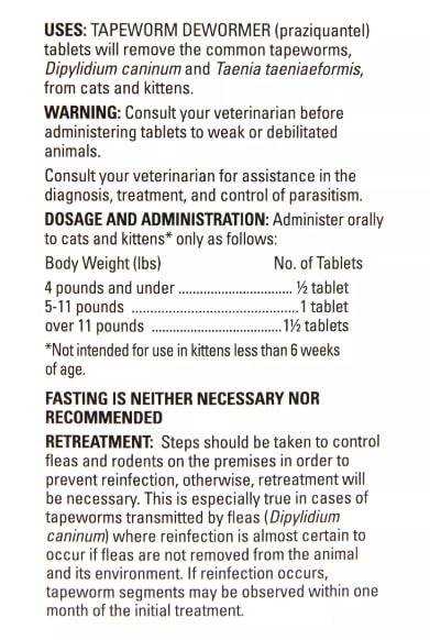 Elanco Tapeworm Dewormer (praziquantel tablets) for Cats and Kittens 6 Weeks and Older, 3-count