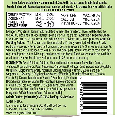 Evanger's Complements Vegetarian Dinner – 12 Count, 12.5 oz Each – Grain-Free Plant-Based Food for Dogs & Cats – Balanced Mixing Base with Vegetables & Fruits