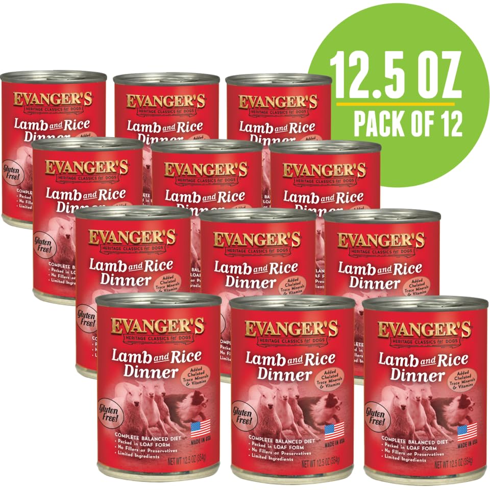 Evanger's Heritage Classic Lamb & Rice Dinner Dog Food – 12 Count, 12.5 oz Each – Gluten & Grain Free, Complete Balanced Diet for All Life Stages – Wet Dog Food