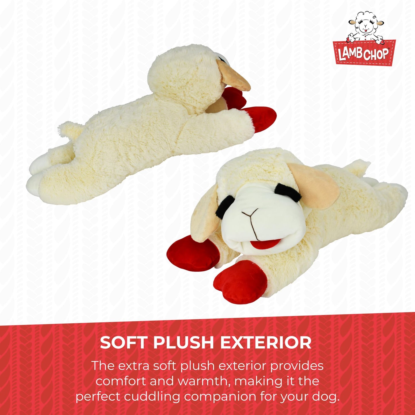 Multipet Lamb Chop Dog Plush Toy - Squeaky Toy for All Dogs - Extra Soft Plush - Stuffed Animal Dog Toy for Cuddling & Playing - Jumbo Pet Toy (24", Cream)