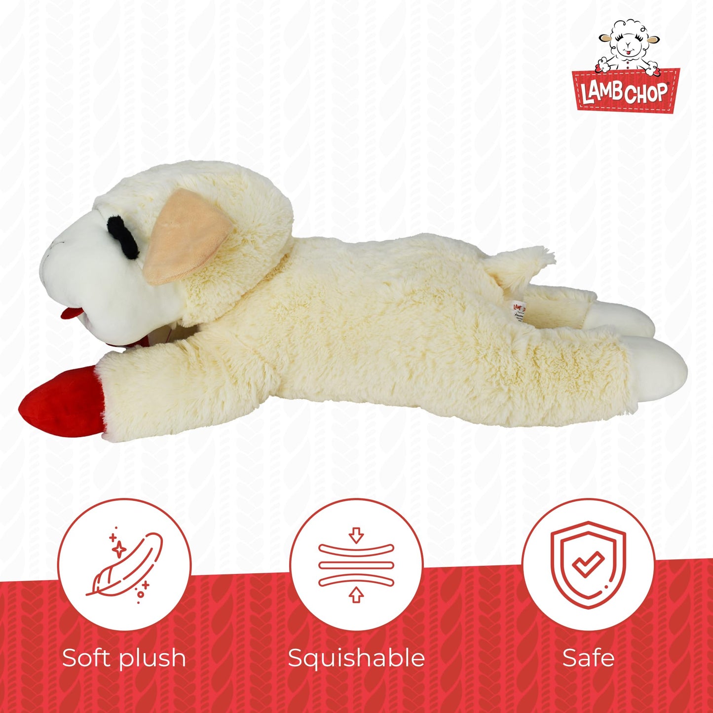 Multipet Lamb Chop Dog Plush Toy - Squeaky Toy for All Dogs - Extra Soft Plush - Stuffed Animal Dog Toy for Cuddling & Playing - Jumbo Pet Toy (24", Cream)