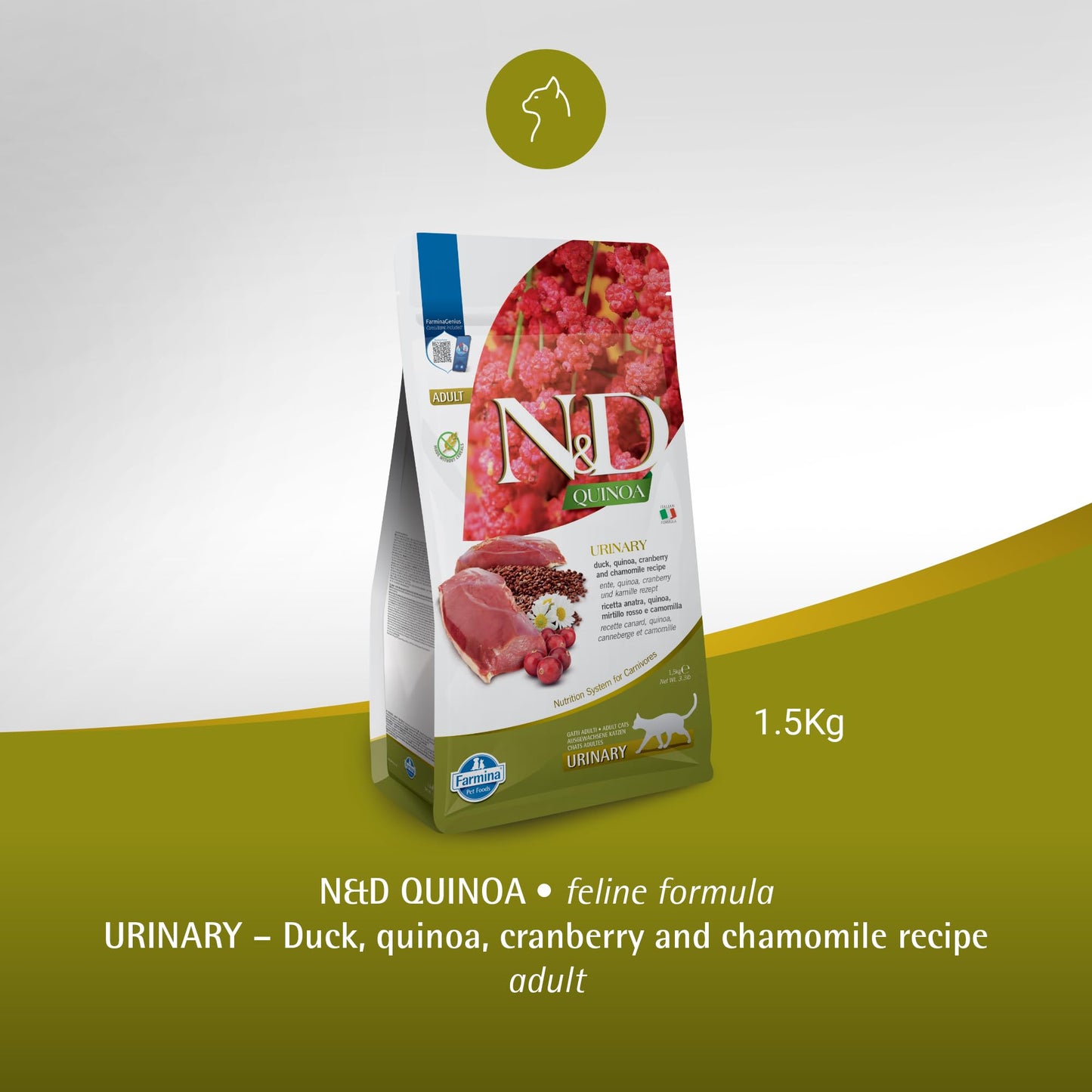 Farmina N&D, Quinoa Urinary Duck Formula Adult Dry Cat Food, 3.3lb