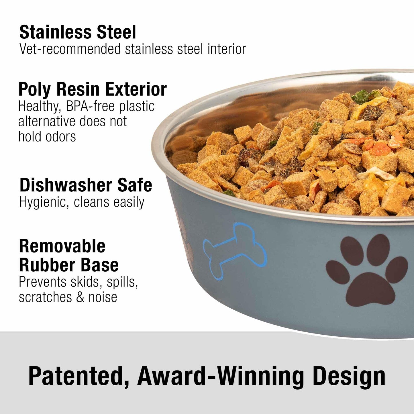 Loving Pets - Bella Bowls - Dog Food Water Bowl No Tip Stainless Steel Pet Bowl No Skid Spill Proof (Medium, Blueberry Blue)