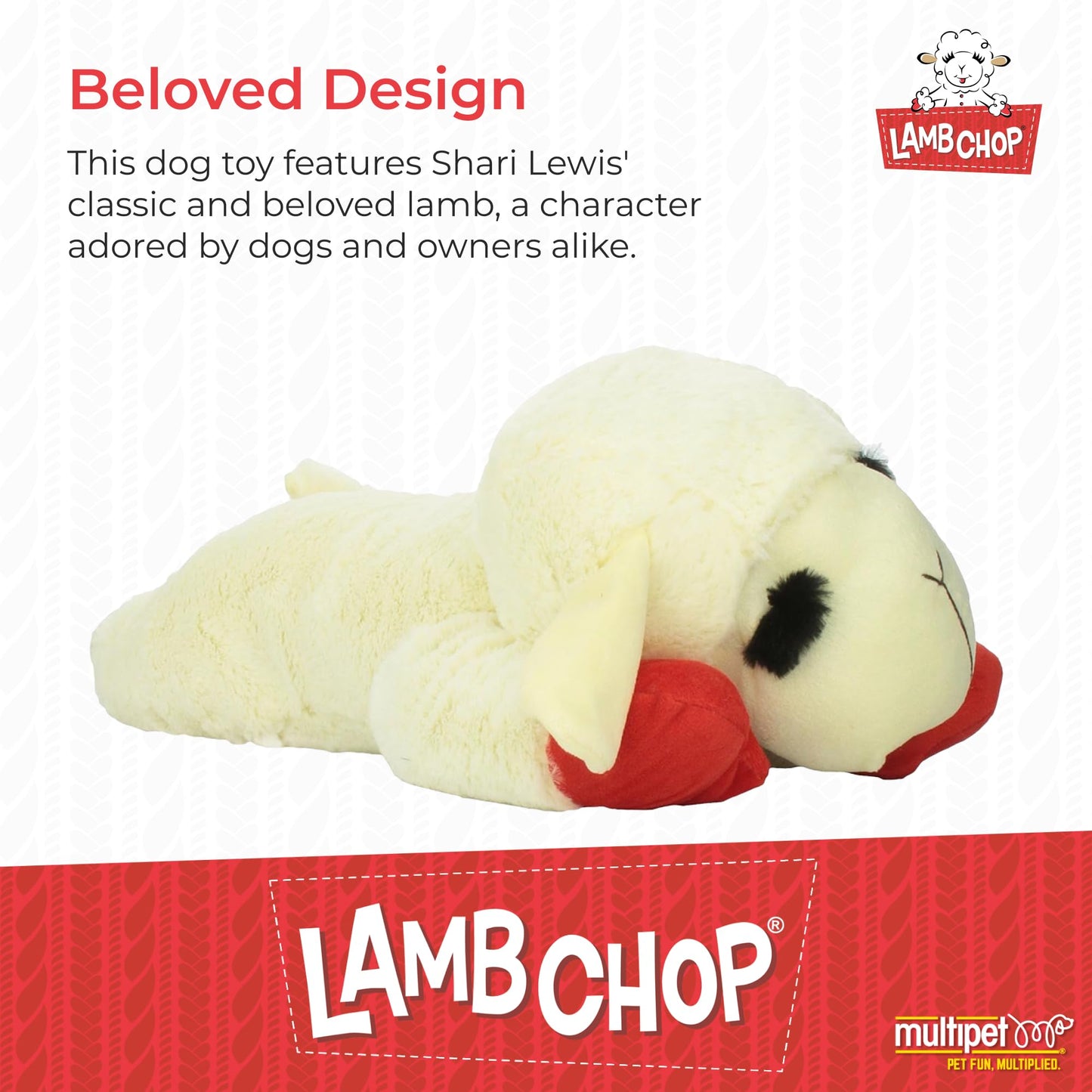 Multipet Lamb Chop Dog Plush Toy - Squeaky Toy for All Dogs - Extra Soft Plush - Stuffed Animal Dog Toy for Cuddling & Playing - Jumbo Pet Toy (24", Cream)
