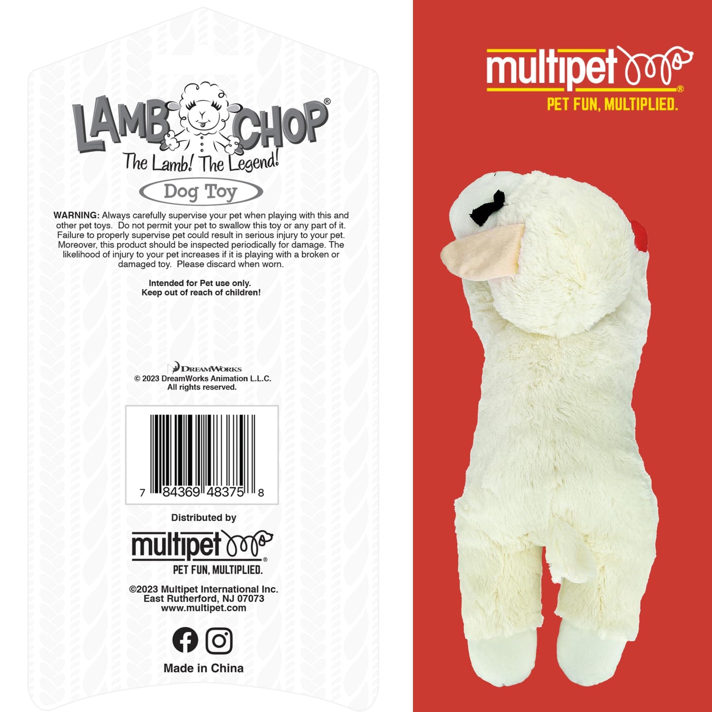 Multipet Lamb Chop Dog Plush Toy - Squeaky Toy for All Dogs - Extra Soft Plush - Stuffed Animal Dog Toy for Cuddling & Playing - Jumbo Pet Toy (24", Cream)