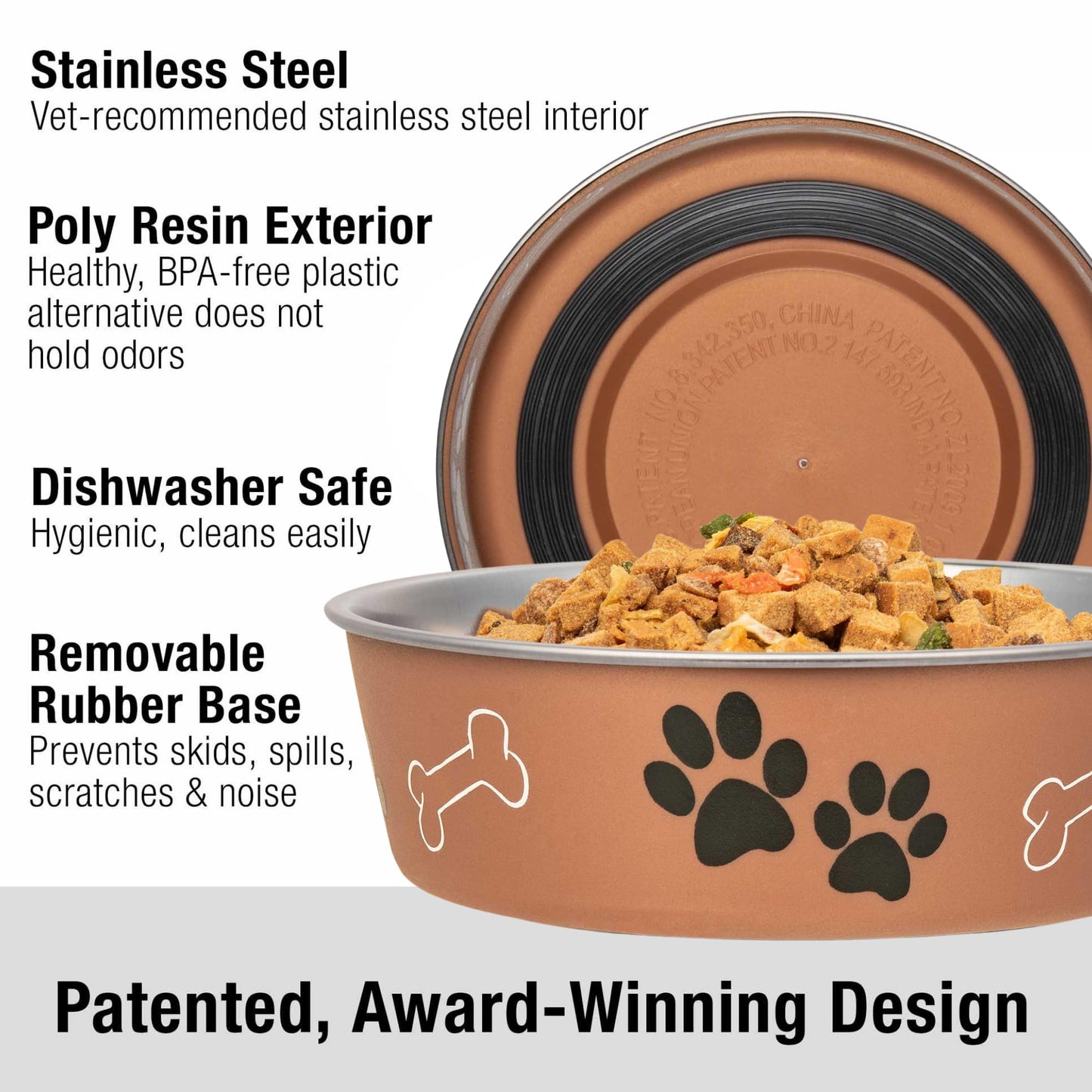 Loving Pets Bella Dog Bowls- Stainless Steel Dog & Cat Bowls - Spill Proof Dog Food Bowl, Cat Bowl, Puppy Essentials & Pet Supplies Great for Home & Travel (Large 35-65 lbs, Copper)