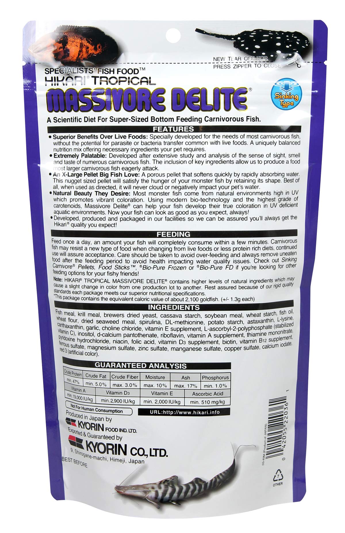 Hikari Tropical Massivore Delite Fish Food, 13.4 oz (380g)