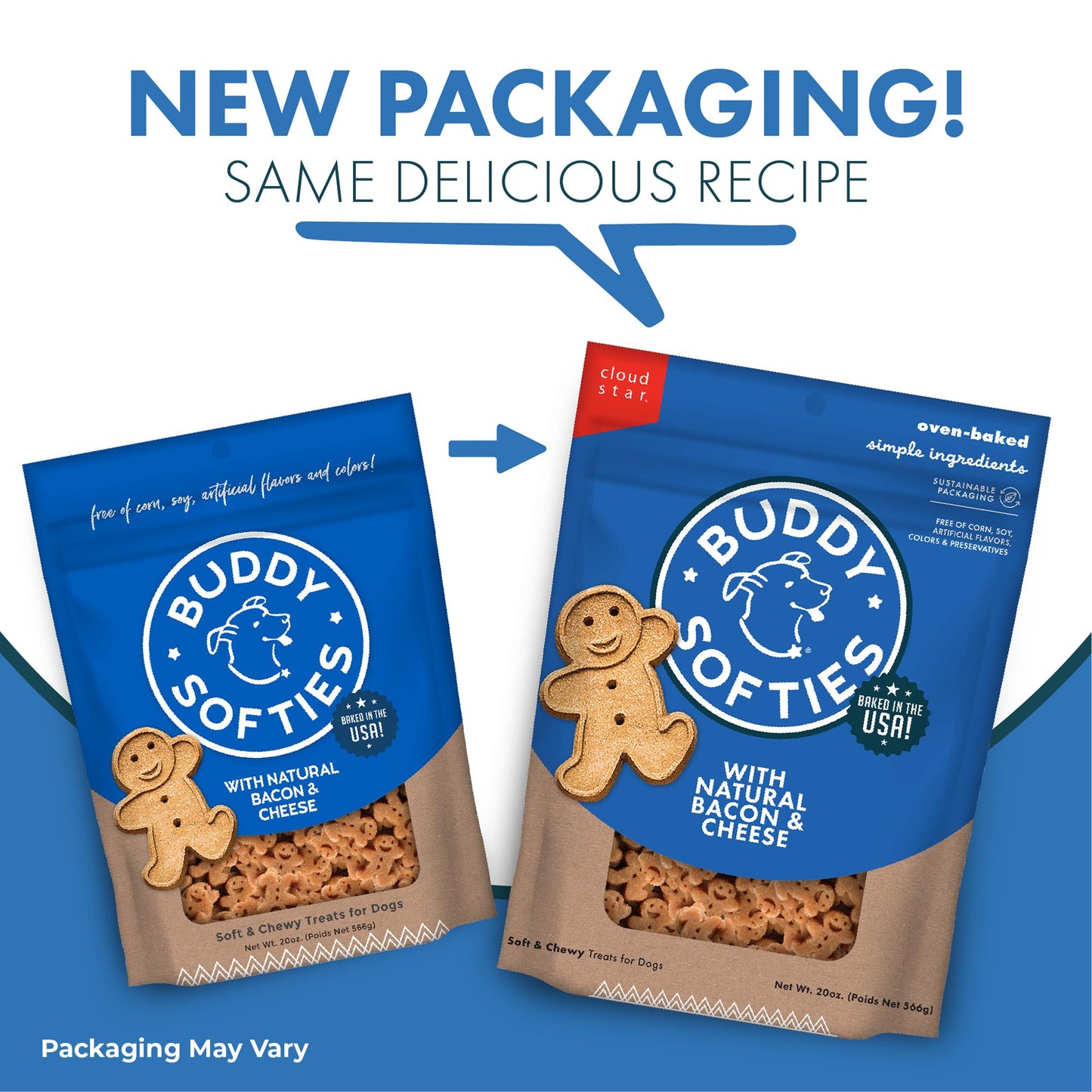 Buddy Biscuit Softies 20 oz Pouch, Soft & Chewy, Natural Bacon and Cheese Flavor Dog Treats, Oven Baked in the USA