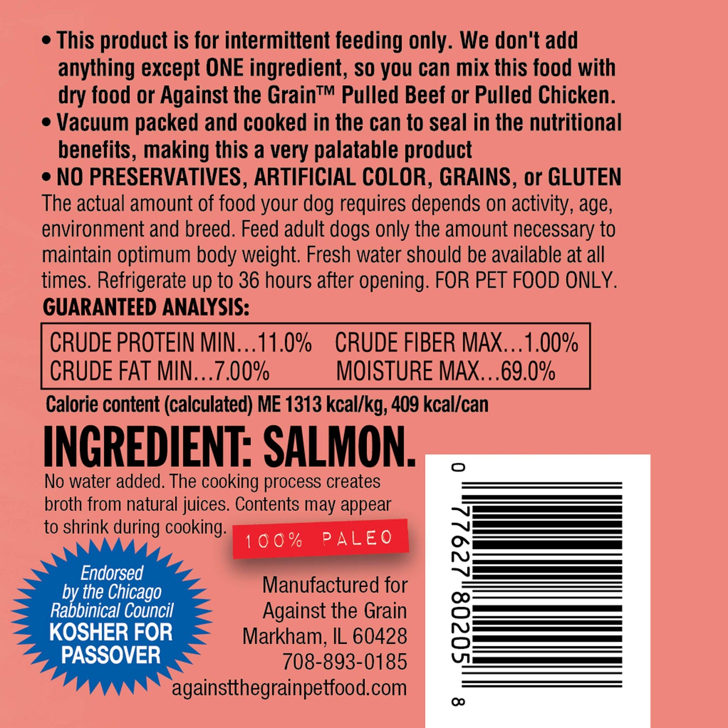 Evanger's Against The Grain Nothing Else! 100% Salmon Dog Food – 12 Count, 11 oz Each – Single-Ingredient Meatball Texture in Natural Broth – Wet Dog Food – Grain & Gluten Free