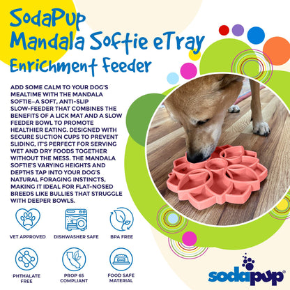 Mandala Softie eTray Shallow Slow Feeder Dog Bowl with Suction Cups |  USA Made