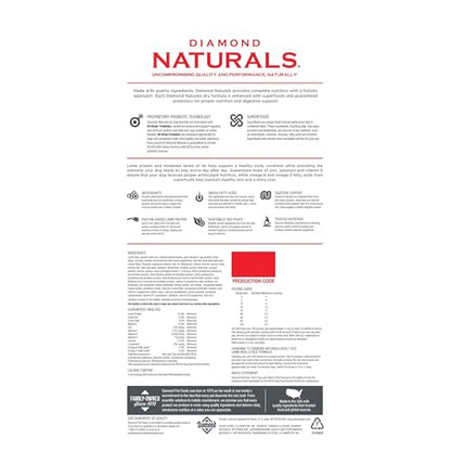 Diamond Naturals Adult Real Meat Recipe Premium Dry Dog Food With Real Pasture Raised Lamb Protein 40Lb