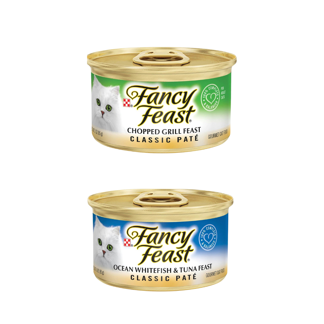 Fancy Feast Wet Cat Food Bundle | Fancy Feast Pate Cat Food Variety Pack | Grain Free Cat Food | All 12 Flavors | 3 oz. cans Bundled Catnip Mice and Spring Toy