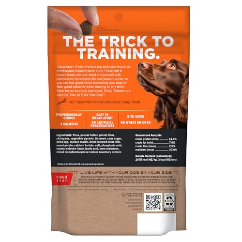 Cloud Star Tricky Trainers Soft & Chewy Dog Training Treats 5 oz. Bag, Peanut Butter Flavor, Grain-Free Low Calorie Behavior Aid with 130 treats
