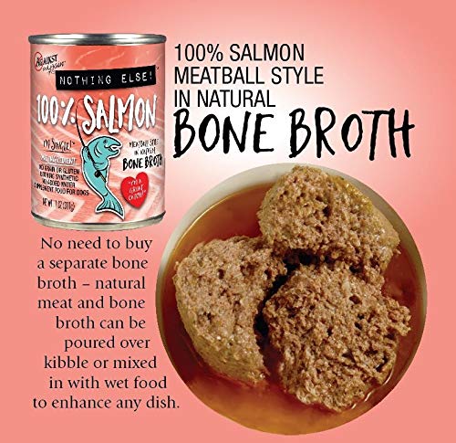 Evanger's Against The Grain Nothing Else! 100% Salmon Dog Food – 12 Count, 11 oz Each – Single-Ingredient Meatball Texture in Natural Broth – Wet Dog Food – Grain & Gluten Free