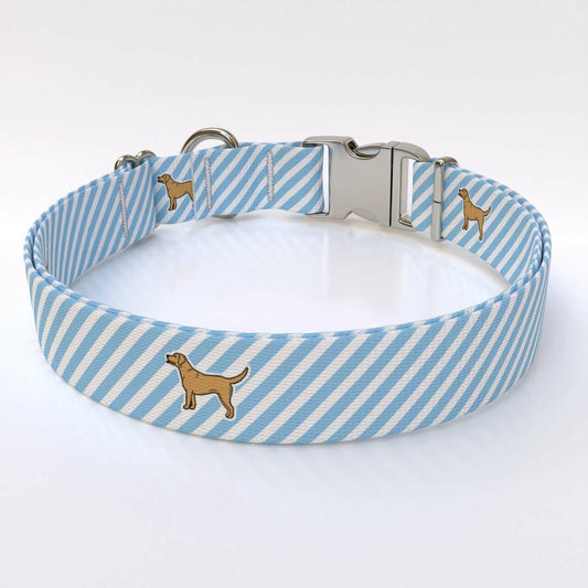 Southern Dawg Seersucker Blue with Labs Premium Dog Collar