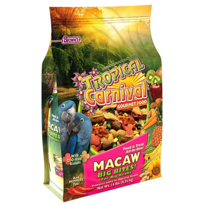 F.M. Brown's Tropical Carnival, Gourmet Macaw Bird Food Big Bites for Big Beaks - Seeds, Veggies, Fruits, and Nuts with Probiotics - 14 lb