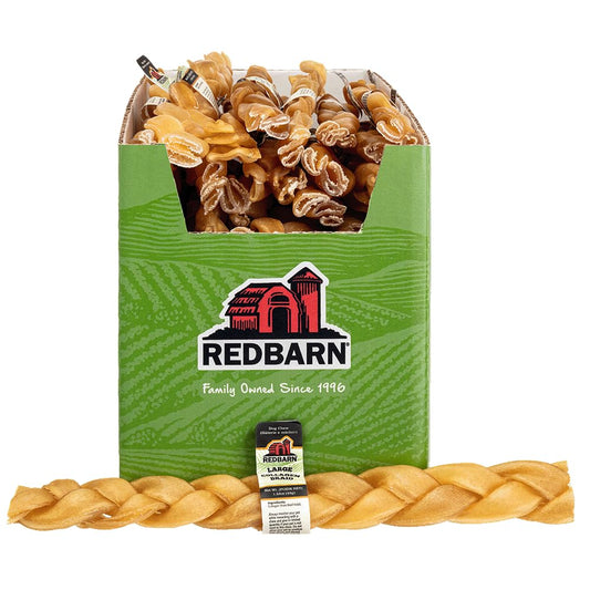 Redbarn Pet Products Recbarn Natural 12" Beef Collagen Braids - Case of 20 Sticks - Long Lasting Low-Odor Alternative to Rawhide & Bully Sticks -Single Ingredient Chew for Medium Large Dogs
