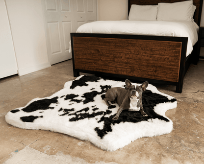 PupRug® Animal Print Memory Foam Dog Bed - Black Faux Cowhide