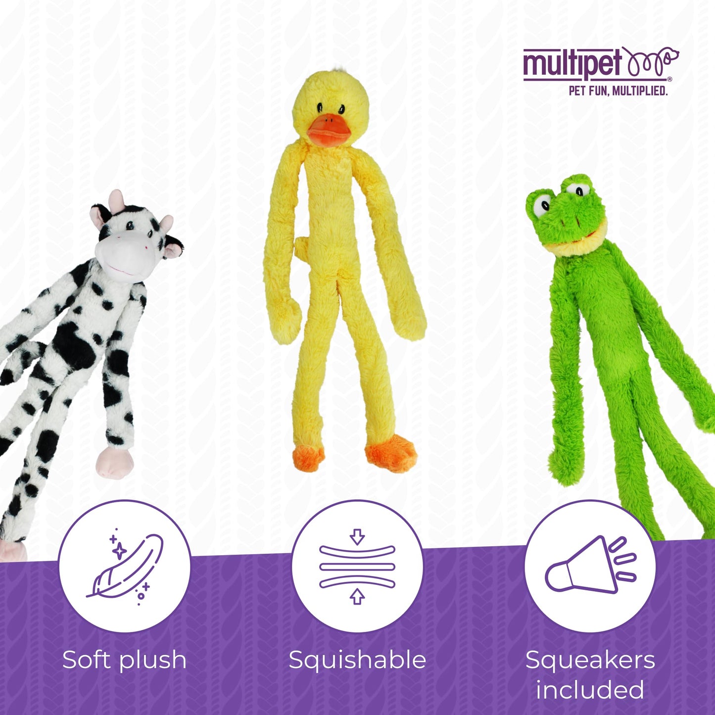 Multipet Swingin' Slevin Duck Dog Plush Toy - Squeaky Dog Toy for All Dogs - Extra Soft Plush Dog Toy - Stuffed Animal Dog Toy for Cuddling & Playing - Cute Dog Pet Toy (27”, Yellow, 5 Squeakers)