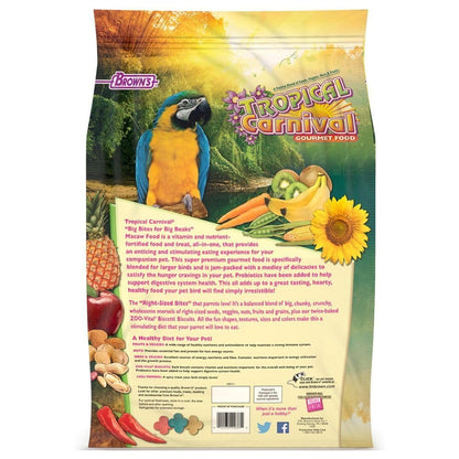 F.M. Brown's Tropical Carnival, Gourmet Macaw Bird Food Big Bites for Big Beaks - Seeds, Veggies, Fruits, and Nuts with Probiotics - 14 lb