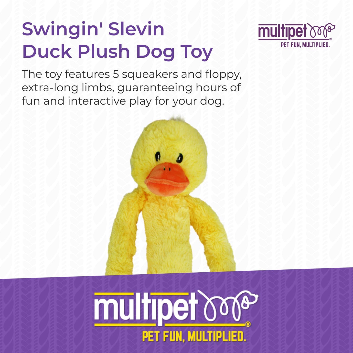 Multipet Swingin' Slevin Duck Dog Plush Toy - Squeaky Dog Toy for All Dogs - Extra Soft Plush Dog Toy - Stuffed Animal Dog Toy for Cuddling & Playing - Cute Dog Pet Toy (27”, Yellow, 5 Squeakers)