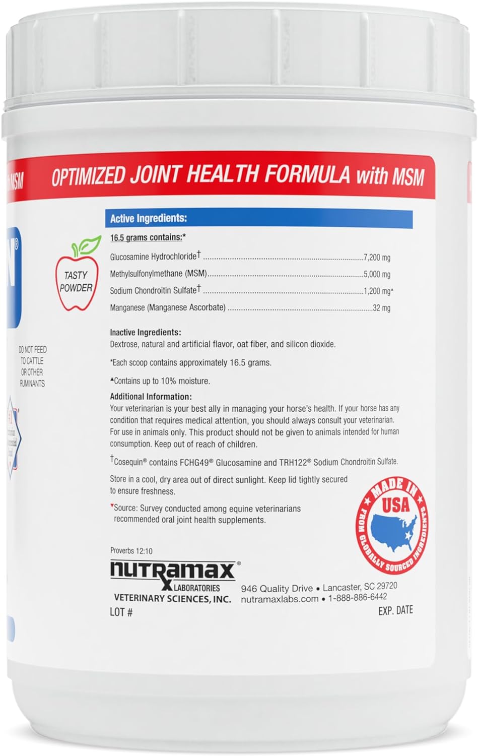 Nutramax Cosequin Optimized with MSM Joint Health Supplement for Horses - Powder with Glucosamine and Chondroitin, 1400 Grams