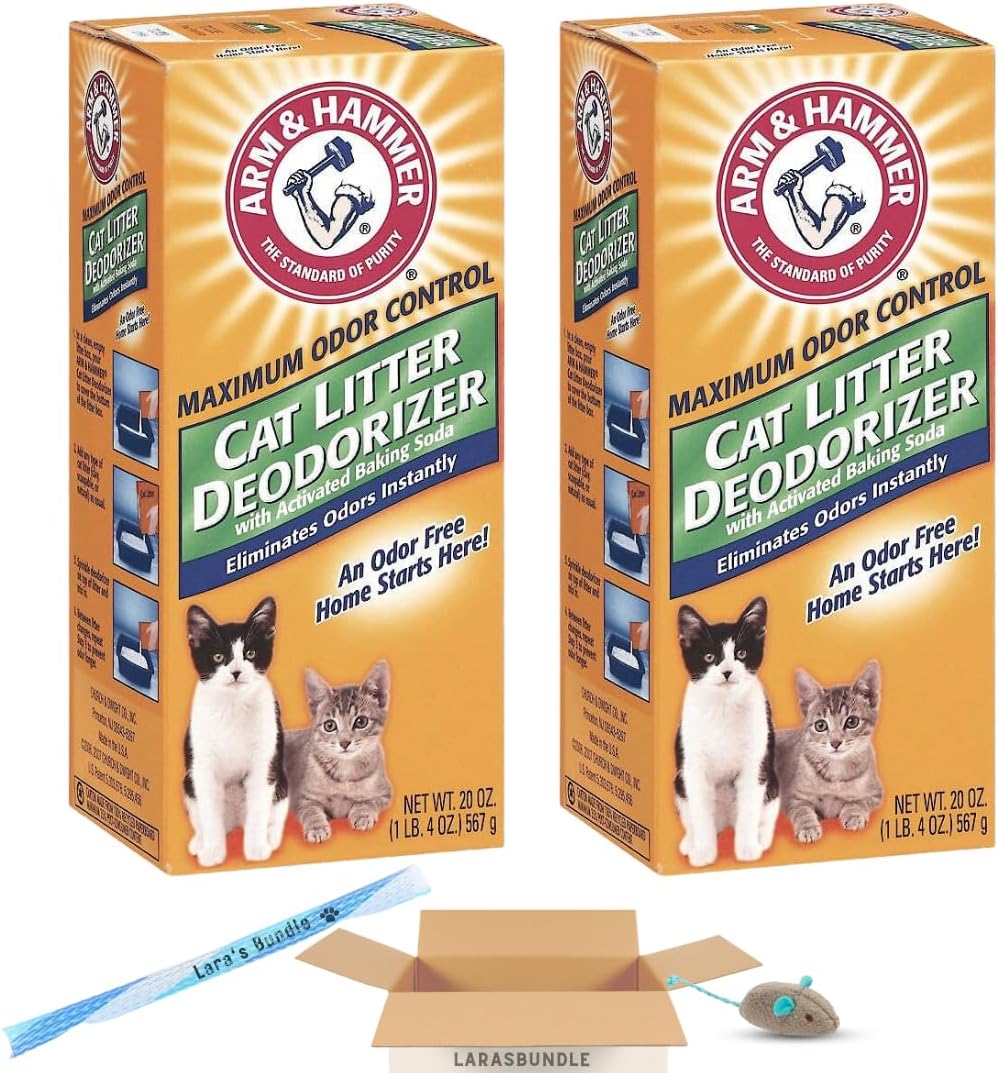Arm & Hammer Cat Litter Deodorizer with Baking Soda 20.00 oz - Pack of 2 (40 oz in total) Litter Box Deodorizer Bundled with LarasBundle Catnip Mice and Spring Toy