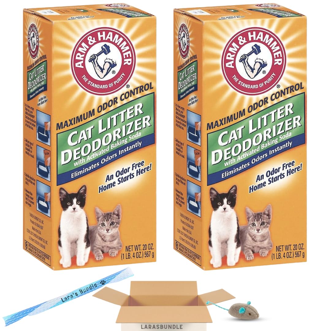 Arm & Hammer Cat Litter Deodorizer with Baking Soda 20.00 oz - Pack of 2 (40 oz in total) Litter Box Deodorizer Bundled with LarasBundle Catnip Mice and Spring Toy