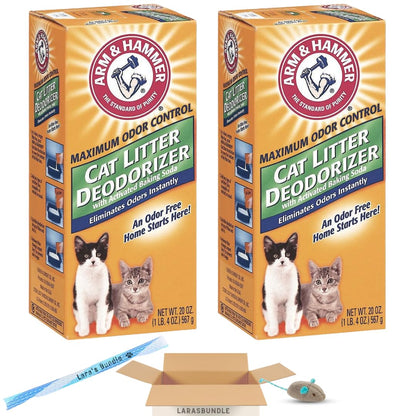 Arm & Hammer Cat Litter Deodorizer with Baking Soda 20.00 oz - Pack of 2 (40 oz in total) Litter Box Deodorizer Bundled with LarasBundle Catnip Mice and Spring Toy