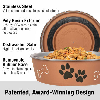 Loving Pets Bella Dog Bowls- Stainless Steel Dog & Cat Bowls - Spill Proof Dog Food Bowl, Cat Bowl, Puppy Essentials & Pet Supplies Great for Home & Travel (Large 35-65 lbs, Copper)