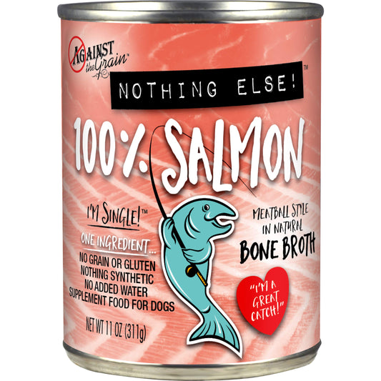 Evanger's Against The Grain Nothing Else! 100% Salmon Dog Food – 12 Count, 11 oz Each – Single-Ingredient Meatball Texture in Natural Broth – Wet Dog Food – Grain & Gluten Free