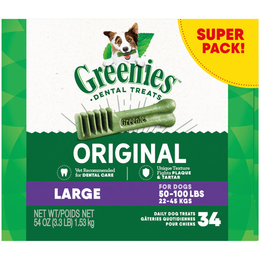 Greenies Original Large Dental Dog Treats, 54 oz. Pack (34 Treats)