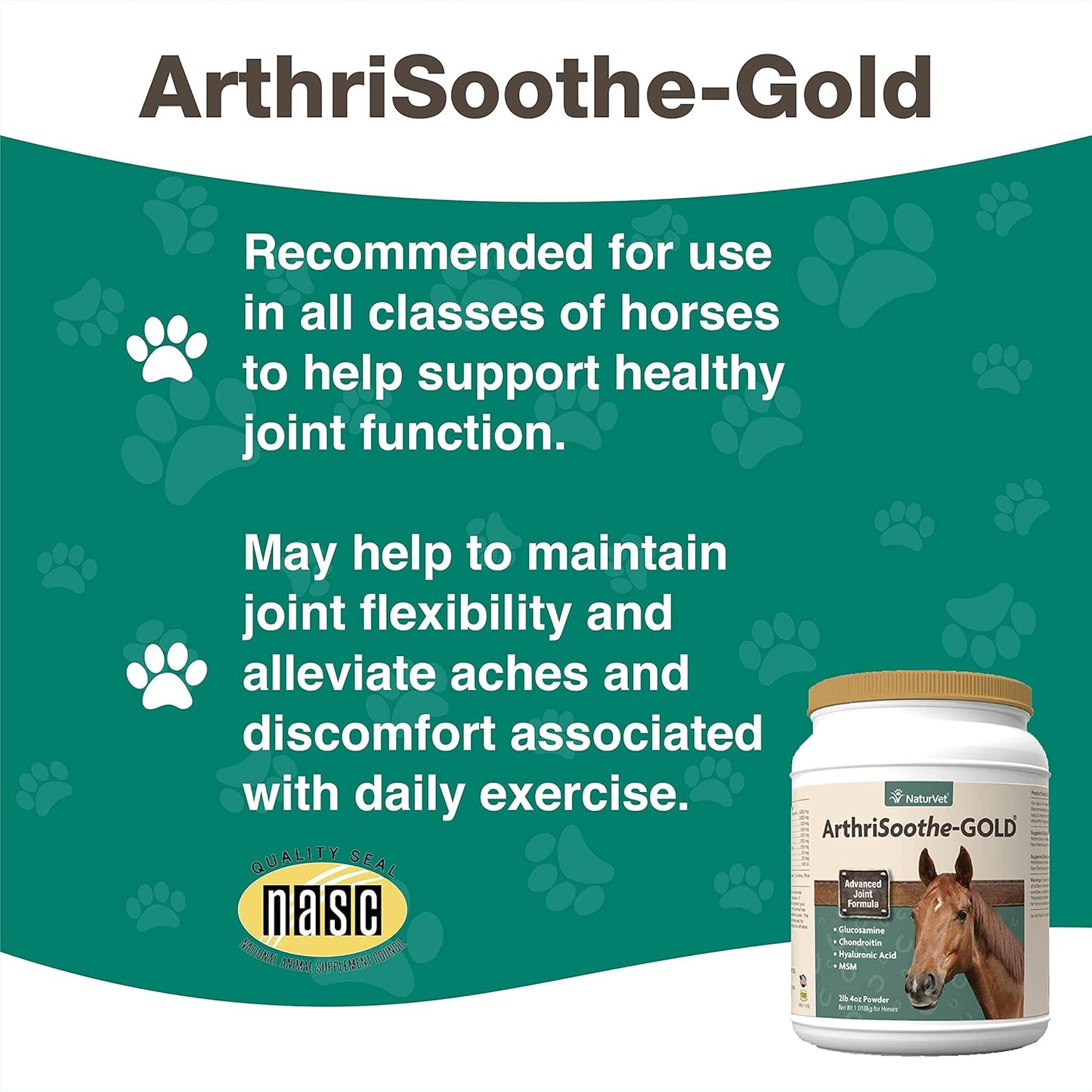 NaturVet ArthriSoothe Gold Advanced Joint Horse Supplement Powder – For Healthy Joint Function in Horses – Includes Glucosamine, MSM, Chondroitin, Hyaluronic Acid – 60 Day Supply