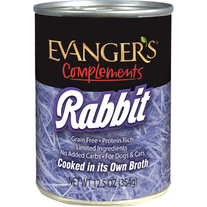 Evanger's Complements Rabbit for Dogs & Cats – 12 Count, 12.5 oz Each – Single-Protein Formula Cooked in Broth – Grain & Gluten Free – Wet Dog & Cat Food
