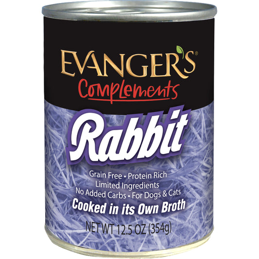 Evanger's Complements Rabbit for Dogs & Cats – 12 Count, 12.5 oz Each – Single-Protein Formula Cooked in Broth – Grain & Gluten Free – Wet Dog & Cat Food