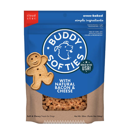 Buddy Biscuit Softies 20 oz Pouch, Soft & Chewy, Natural Bacon and Cheese Flavor Dog Treats, Oven Baked in the USA