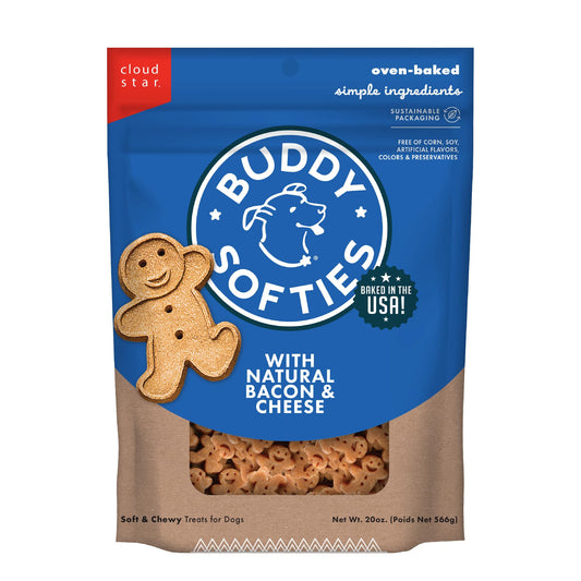 Buddy Biscuit Softies 20 oz Pouch, Soft & Chewy, Natural Bacon and Cheese Flavor Dog Treats, Oven Baked in the USA