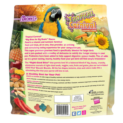 F.M. Brown's Tropical Carnival, Gourmet Macaw Food Big Bites for Big Beaks, Vitamin-Nutrient Fortified Daily Diet with Probiotics for Digestive Health, 5 lb