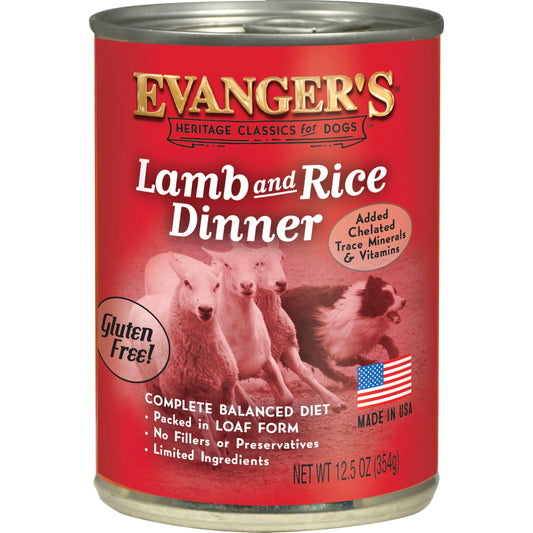Evanger's Heritage Classic Lamb & Rice Dinner Dog Food – 12 Count, 12.5 oz Each – Gluten & Grain Free, Complete Balanced Diet for All Life Stages – Wet Dog Food