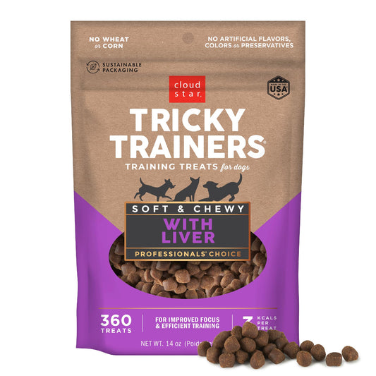 Cloud Star Tricky Trainers Soft & Chewy Dog Training Treats 14 oz. Bag, Liver Flavor, Low Calorie Behavior Aid with 360 treats