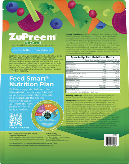 ZuPreem Natural Pellets Bird Food for Medium Birds, 2.5 lb (Pack of 2) - Daily Nutrition, Made in USA for Cockatiels, Quakers, Lovebirds, Small Conures