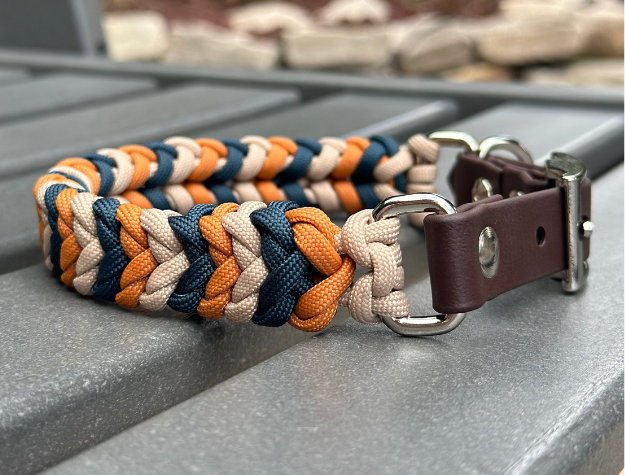 Coiled Charm Hand Braided Dog Collar in Mustard, Navy, & Light Tan