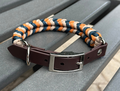 Coiled Charm Hand Braided Dog Collar in Mustard, Navy, & Light Tan