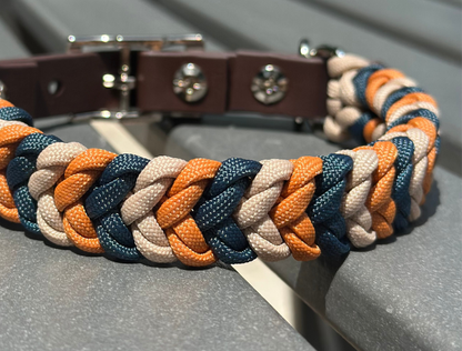 Coiled Charm Hand Braided Dog Collar in Mustard, Navy, & Light Tan