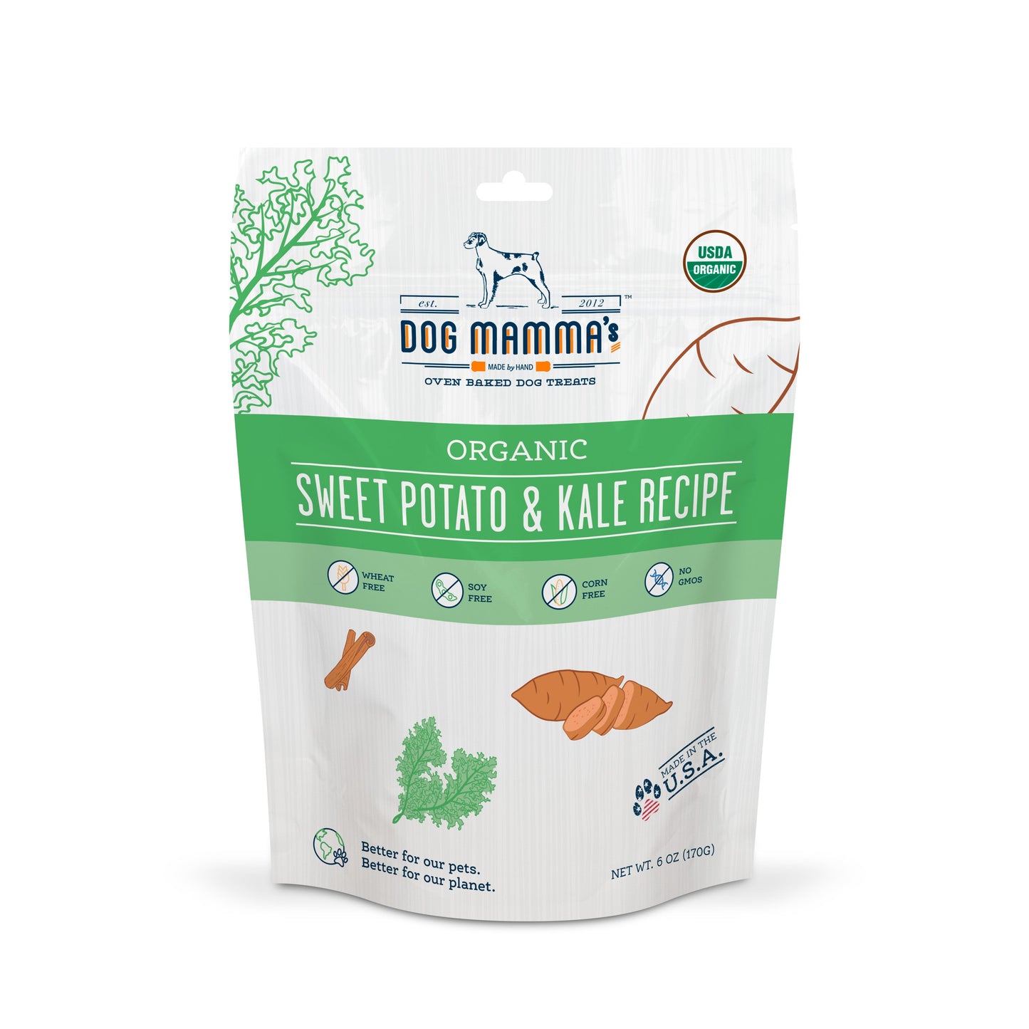 Dog Mamma's Organic Sweet Potato & Kale Recipe - USDA Organic Certified Dog Treats