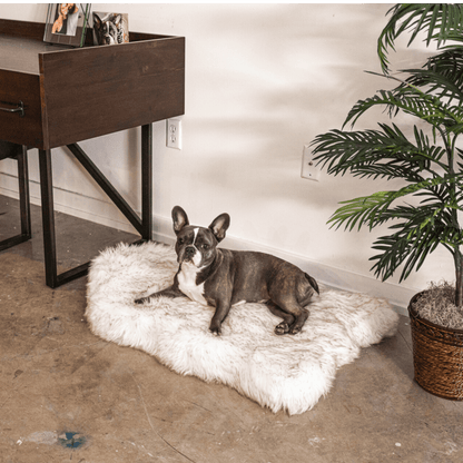 PupRug by Paw.com® Faux Fur Orthopedic Dog Bed - Curve White with Brown Accents