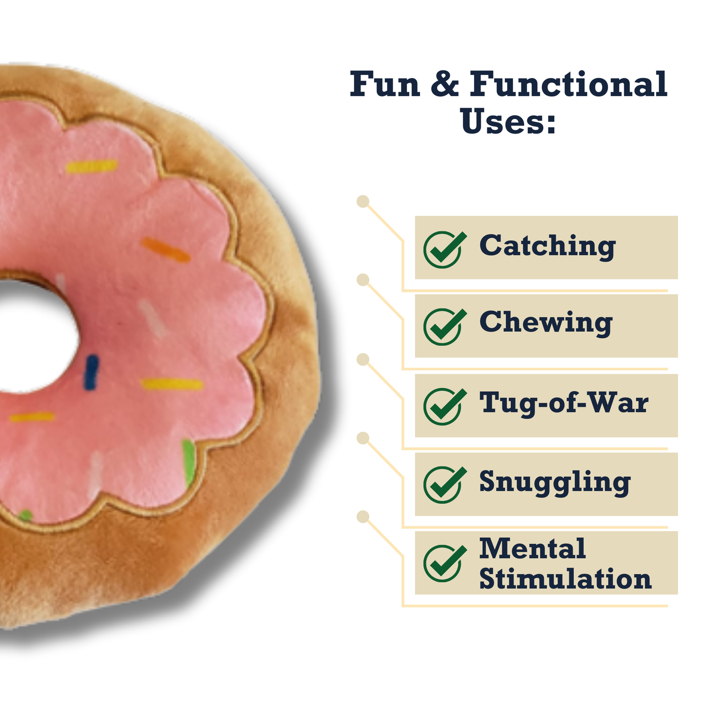 Donut Plush Dog Toy – Soft, Chewy and Cuddly, Safe & Non-Toxic, Ideal for Fetching, Tug-of-War, Gentle Chewing – Strawberry